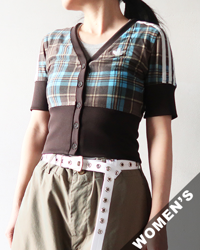 adidas originals - CHECKED V-NECK SHIRT WITH BUTTONS アディダスオリジナルス ボタン付き Vネック チェック シャツ メール便可