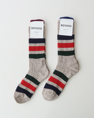 ROTOTO - PARK STRIPE CREW SOCKS ロトト パークストライプクルーソックス メール便可