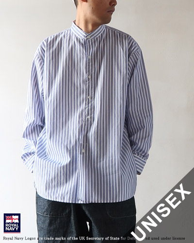 ROYAL NAVY - BAND COLLAR SHIRTS - SLATE ロイヤルネイビー バンドカラーシャツ メール便可