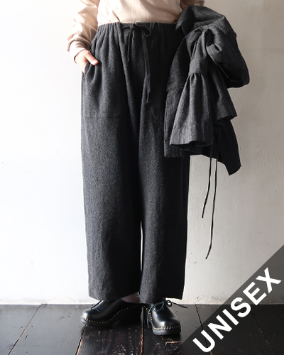 SOWBOW - SOWBOW EASY PANTS WIDE - LAMBSWOOL - CHARCOAL 蒼氓 イージーパンツ(太)