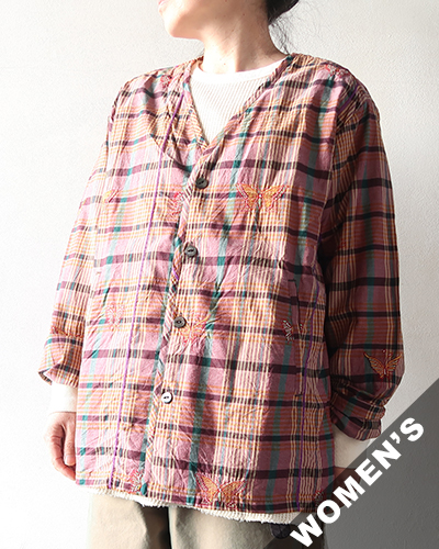 NEEDLES - V-Neck Cardigan - Embro Madras Plaid - YELLOW ニードルズ Vネックカーディガン
