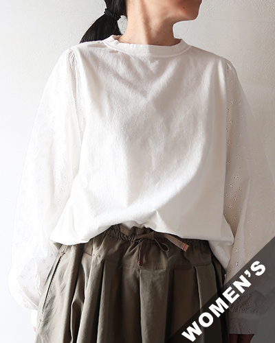 TIGRE BROCANTE ティグルブロカンテ 20天竺 ギャザーパフ 長袖 Tシャツ WHITE