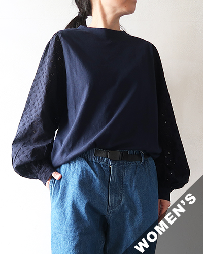 TIGRE BROCANTE ティグルブロカンテ 20天竺 ギャザーパフ 長袖 Tシャツ NAVY