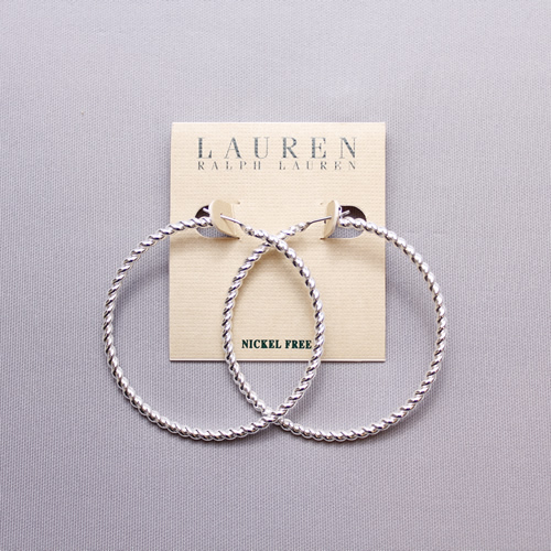 【R098】【Women】Polo Ralph Lauren/Large Braided Silver Hoop/ピアス