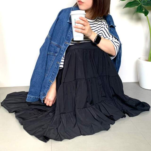 デイジーリン 美品 ギャザーティアード フレアスカート ネイビー 40