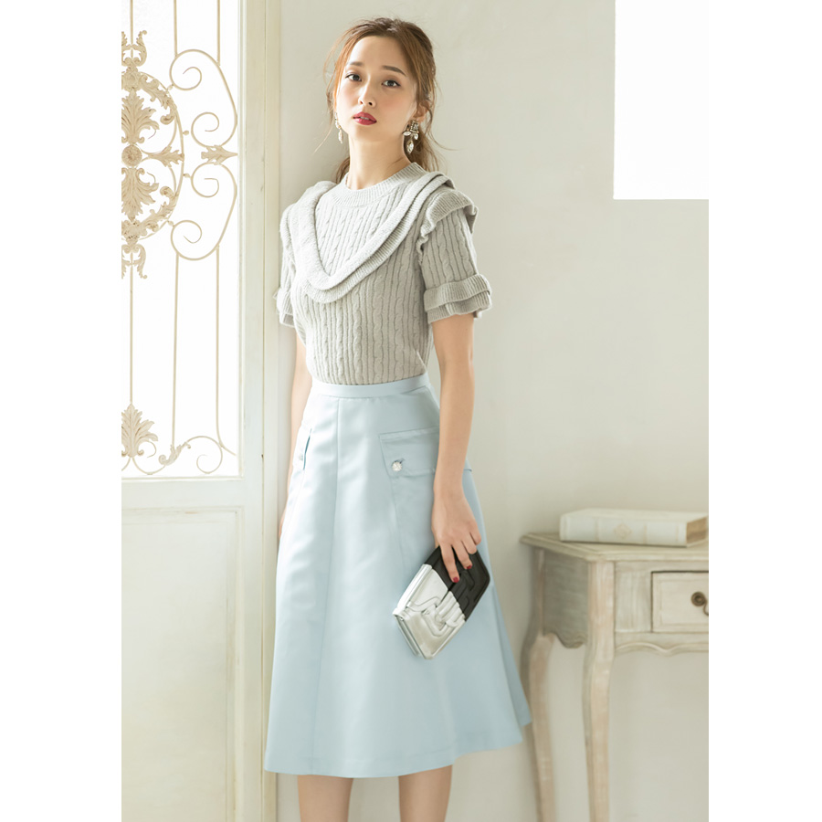 【Lily Lulu】Poket Bijou Button Skirt3/14スタート！スペシャルプライス！＊SALE品につき返品/交換/キャンセル/配送日指定不可/ラッピング不可