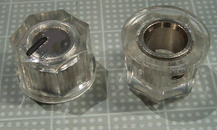 【ノブ】インチタイプ（6.35mm)：ねじ固定式　Small Hex（No　Skirt)　透明クリア