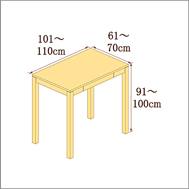 高さ91-100cm/奥行き61-70cm/横幅101-110cmの机/デスク