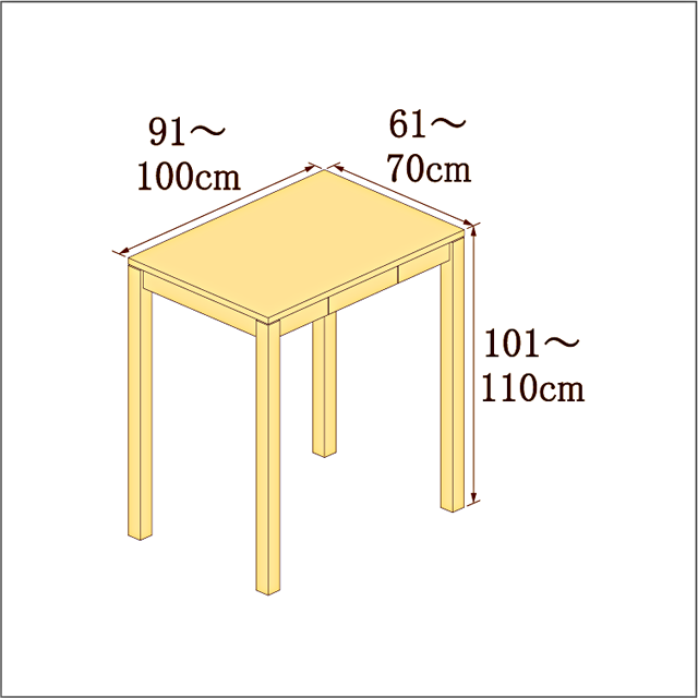 高さ101-110cm/奥行き61-70cm/横幅91-100cmの机/デスク