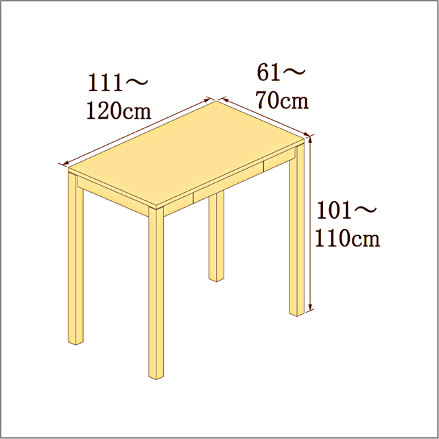 高さ101-110cm/奥行き61-70cm/横幅111-120cmの机/デスク