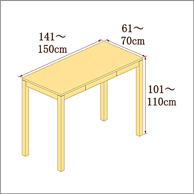 高さ101-110cm/奥行き61-70cm/横幅141-150cmの机/デスク
