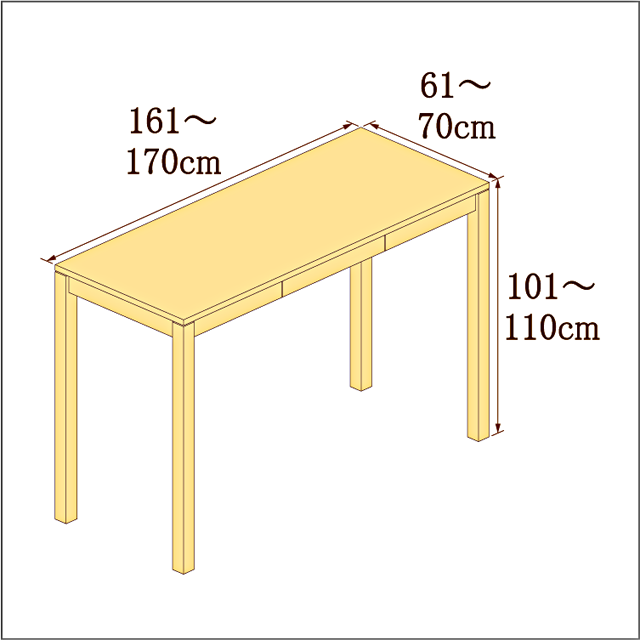 高さ101-110cm/奥行き61-70cm/横幅161-170cmの机/デスク