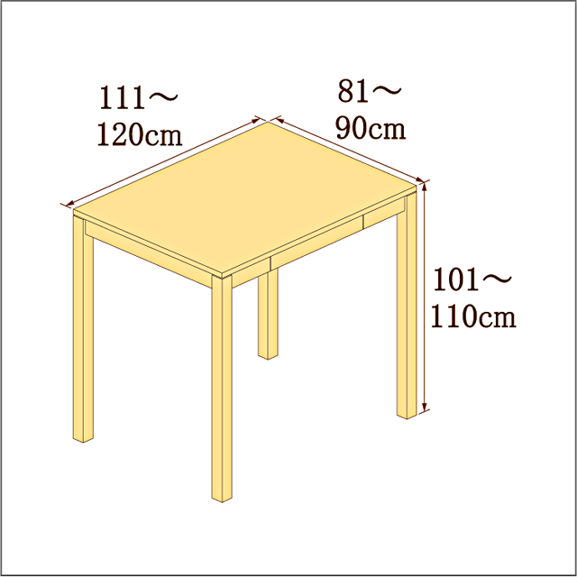高さ101-110cm/奥行き81-90cm/横幅111-120cmの机/デスク