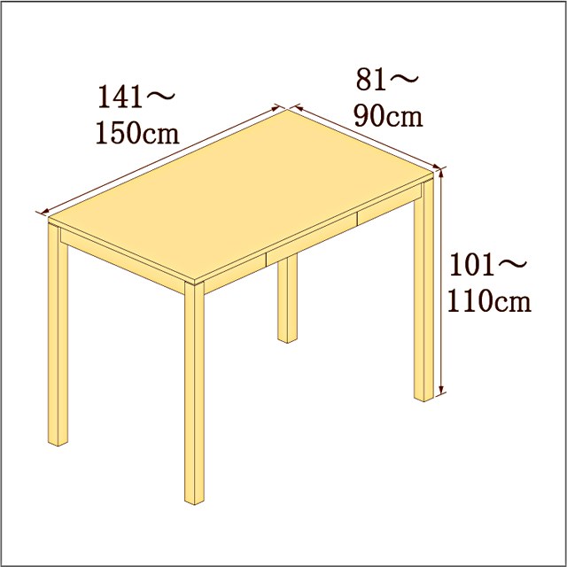 高さ101-110cm/奥行き81-90cm/横幅141-150cmの机/デスク