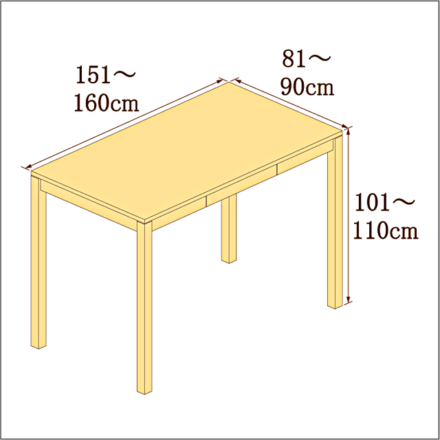 高さ101-110cm/奥行き81-90cm/横幅151-160cmの机/デスク