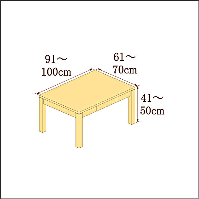 高さ41-50cm/奥行き61-70cm/横幅91-100cmの机/デスク