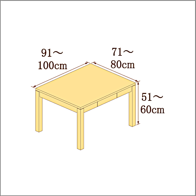 高さ51-60cm/奥行き71-80cm/横幅91-100cmの机/デスク