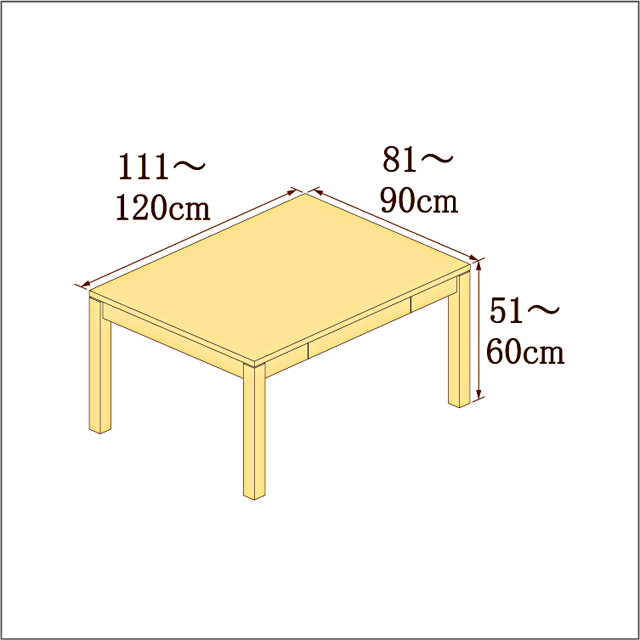 高さ51-60cm/奥行き81-90cm/横幅111-120cmの机/デスク