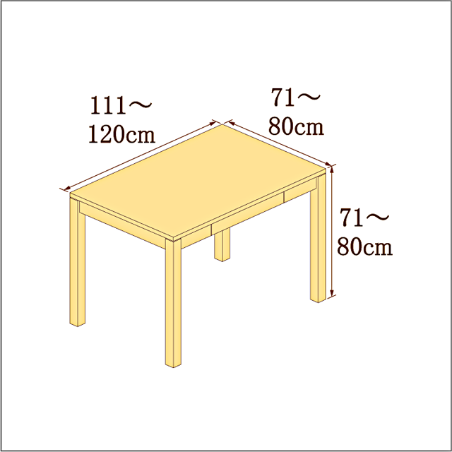 高さ71-80cm/奥行き71-80cm/横幅111-120cmの机/デスク