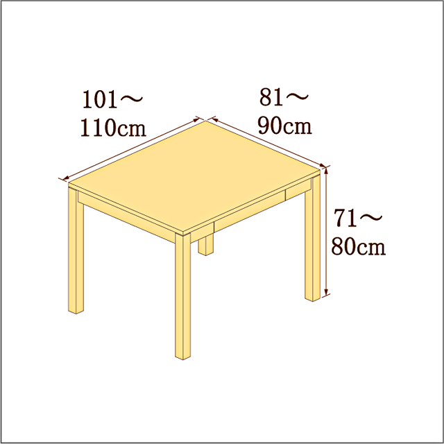 高さ71-80cm/奥行き81-90cm/横幅101-110cmの机/デスク
