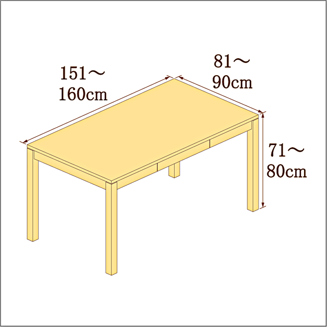 高さ71-80cm/奥行き81-90cm/横幅151-160cmの机/デスク