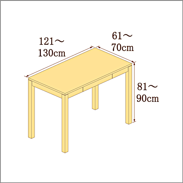 高さ81-90cm/奥行き61-70cm/横幅121-130cmの机/デスク