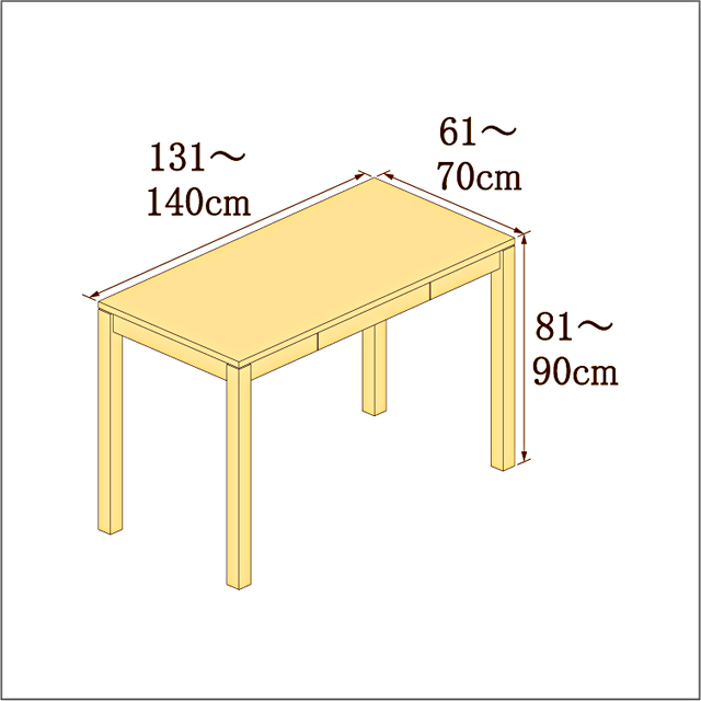 高さ81-90cm/奥行き61-70cm/横幅131-140cmの机/デスク