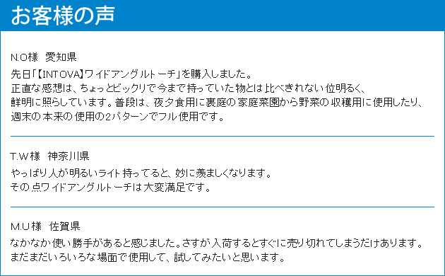 イントバワイドアングルトーチご購入のお客様の声
