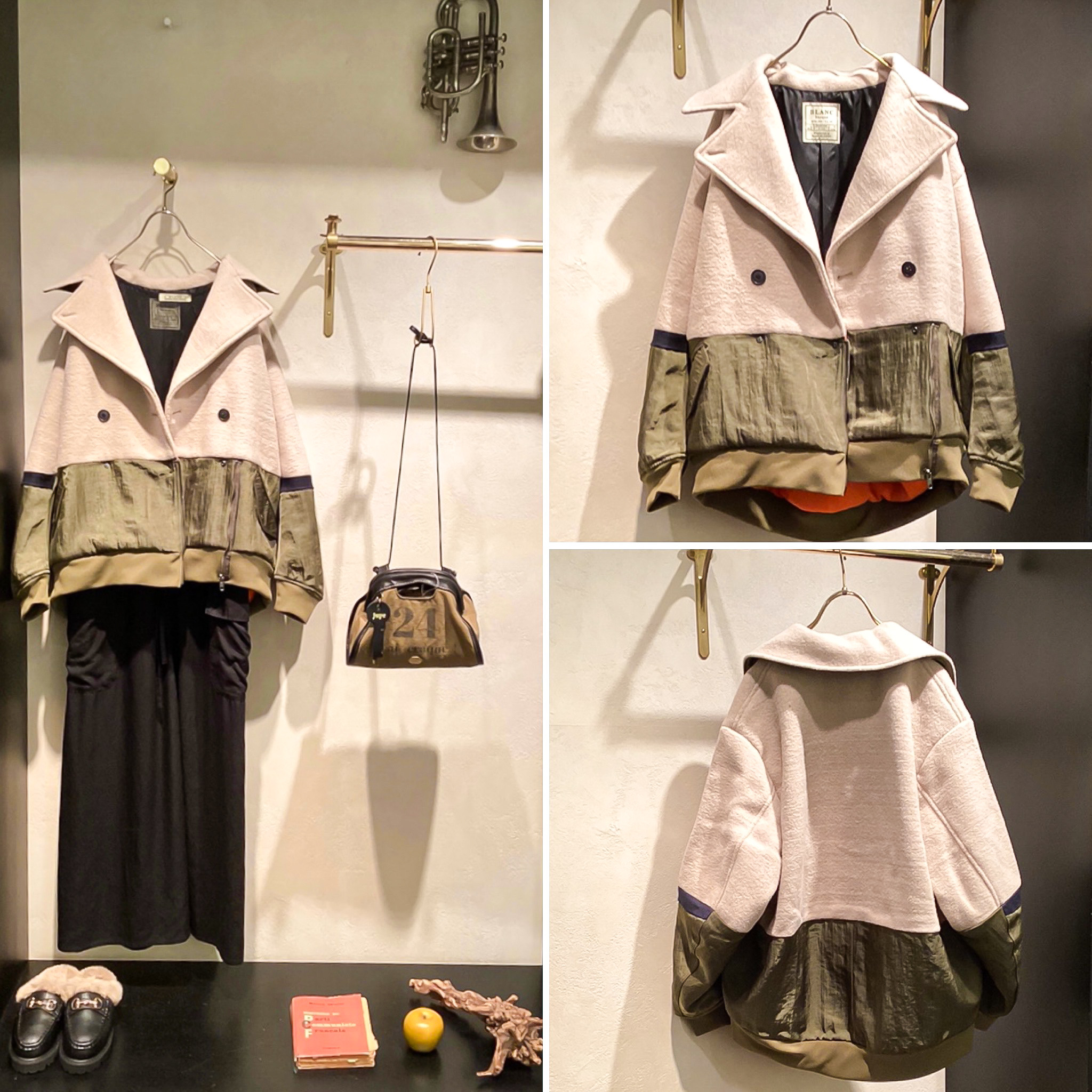 【Unpeu Femme×BLANC basque】ソフトメルトン×キルティングのコンビPコートデザインブルゾン