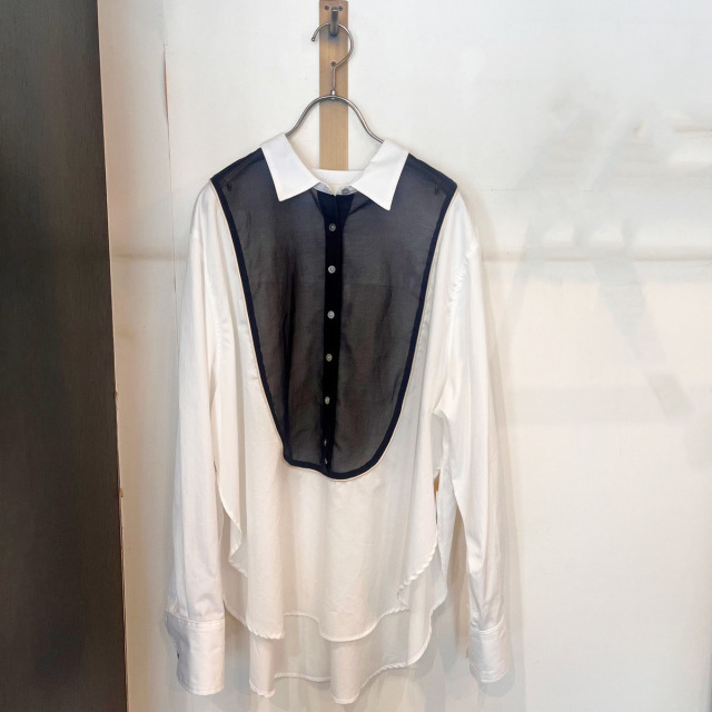 【Unpeu Femmeオリジナル】オーガンジー胸切り替えプルオーバーシャツ