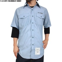 実物 新品 米軍 U.S.NAVY シャンブレー半袖シャツ