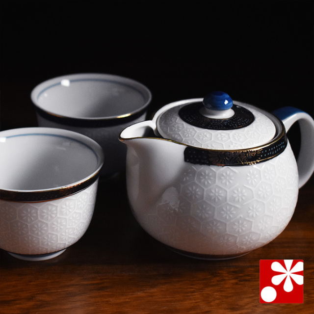 九谷焼 ポット急須 茶器セット 亀甲文【アウトレット】