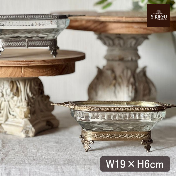 真鍮製 アンティーク調 脚付きガラストレー トレイ 小物入れ-16