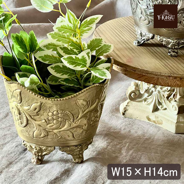 真鍮製,アンティーク調,脚付きポット,プランター,フラワーベース(花瓶),小物入れ,花器,おしゃれ-18