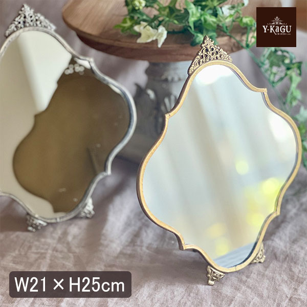 【全2色】真鍮製,アンティーク調,テーブルミラー,スタンドミラー,卓上鏡,クラシック,ディスプレイ,おしゃれ,店舗什器-20