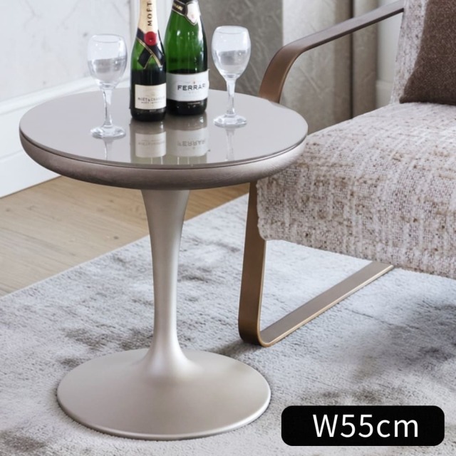 丸型 サイドテーブル 55cm 強化ガラス ガラス天板 シャンパンゴールド ホテルライク モダン コーヒーテーブル-17