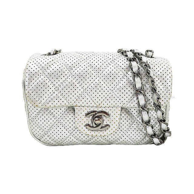CHANEL ミニフラップバッグミニマトラッセシルバーチェーンラムスキン