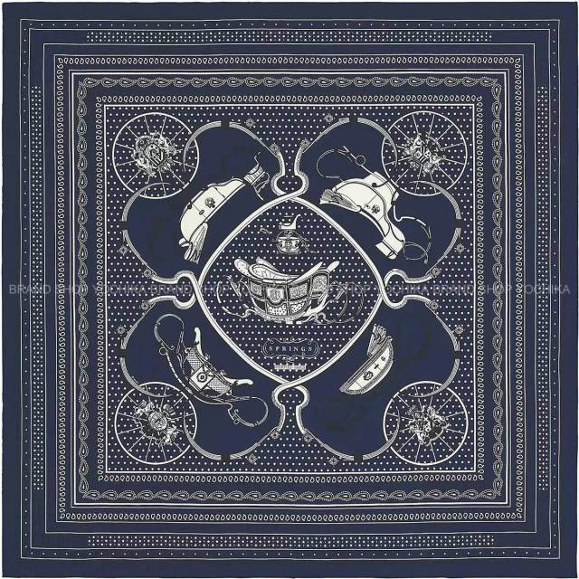 HERMES エルメス スカーフ カレ140 スプリングス バンダナ マリン/白