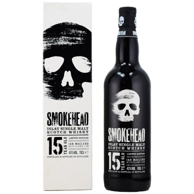【甘めのスモーク、潮風、海藻、燻製ベーコン、ヨード、レモンキャンディー】スモークヘッド 15年 43% 700ml