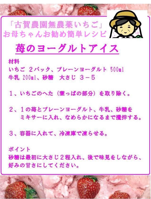 「古賀農園 無農薬苺」の簡単お勧めレシピ 苺のヨーグルトアイス