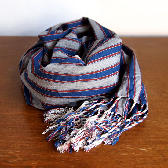 川越唐桟くびまき　灰地に赤・青