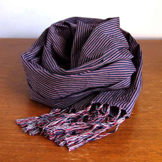 川越唐桟くびまき　紺地に赤・白縞