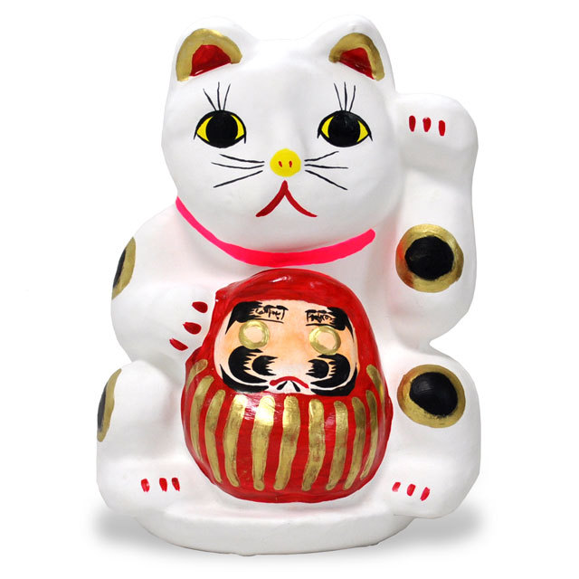 ヴィンテージ 川越張子 達磨抱き招き猫 郷土玩具 伝統工芸品 張子］矢嶋美夏／川越だるま抱き猫 A - 旅猫雑貨店オンライン