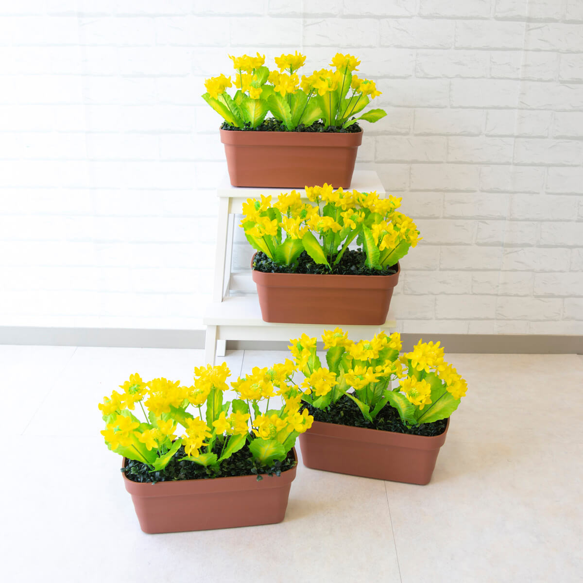 造花プランター フラワープランター フラワーアレンジメント フェイクグリーン 店舗装飾 ディスプレイ パチンコ店 工事現場 住宅展示場 モデルハウス ショールーム 春装飾 イエロー/PF320 造花ミニプランター(菜の花)/4個セット