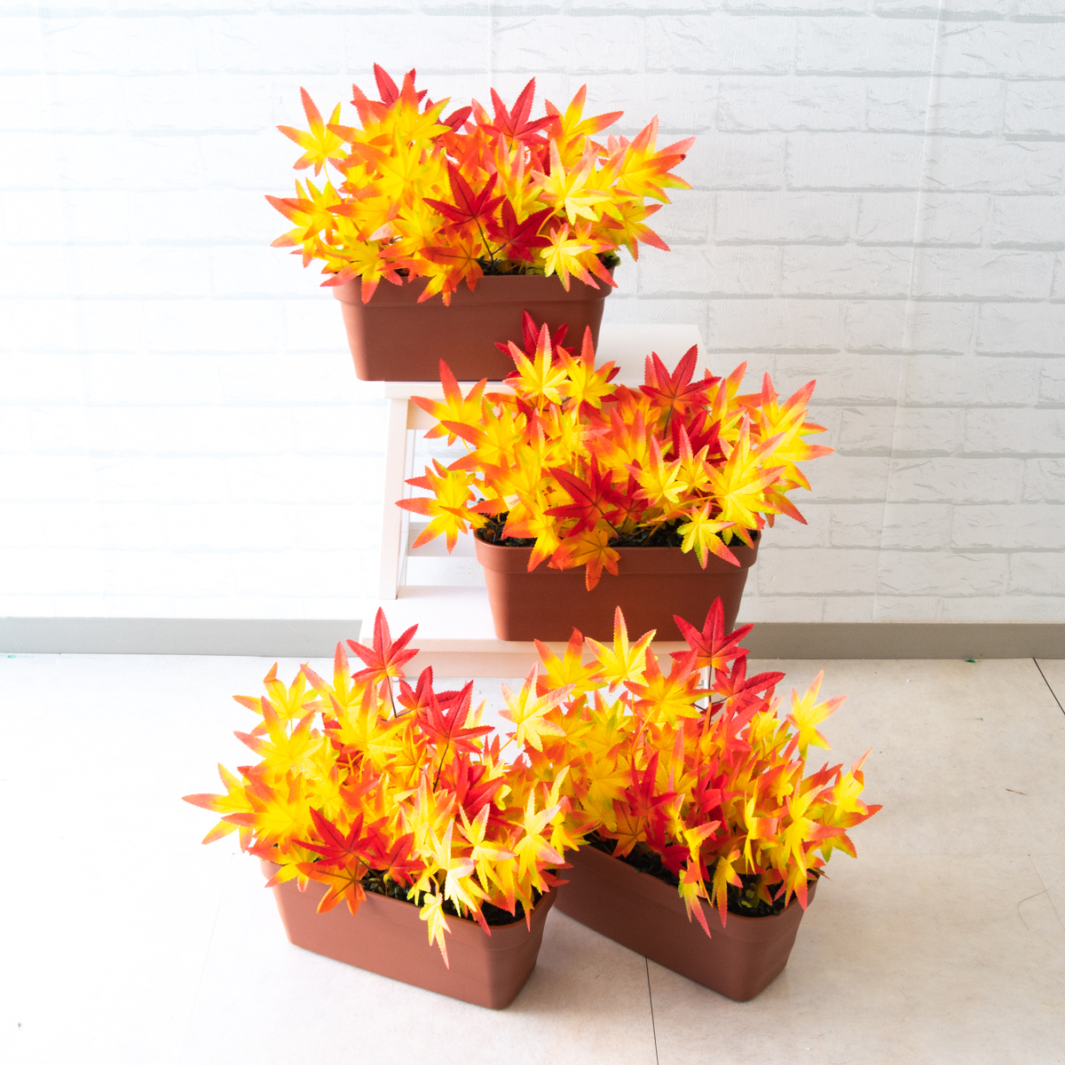 造花プランター フラワープランター フラワーアレンジメント フェイクグリーン 店舗装飾 ディスプレイ パチンコ店 工事現場 住宅展示場 モデルハウス ショールーム 秋装飾 オレンジ/PF415 造花ミニプランター(紅葉)/4個セット:MINIプ