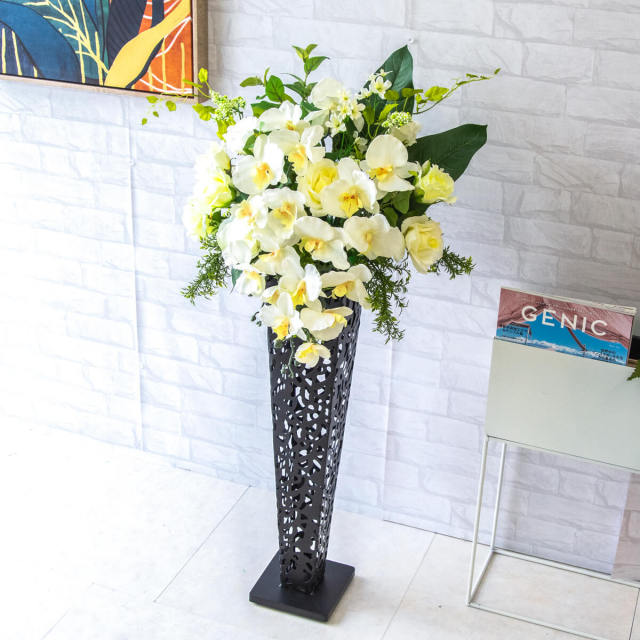 ⑨ 造花アレンジメント 白色胡蝶蘭花束 アートフラワー花器入インテリア