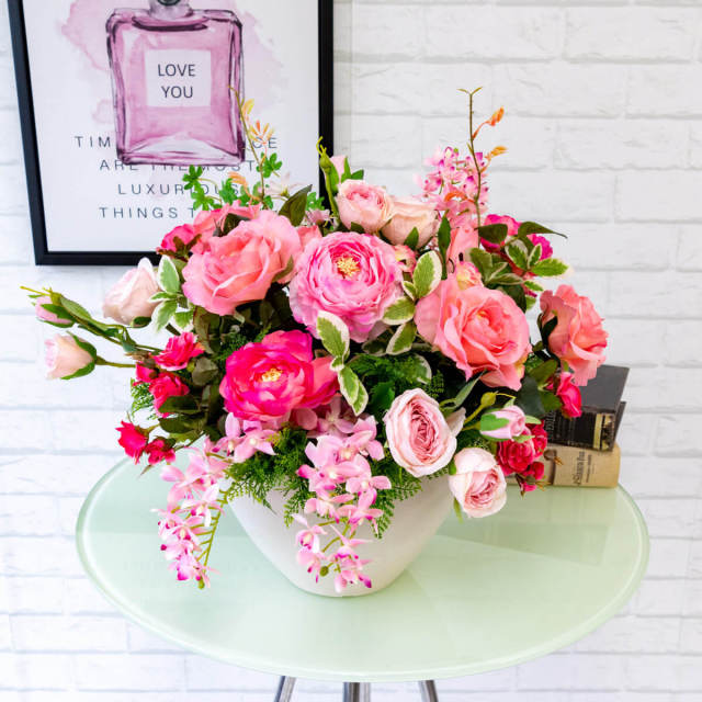 Pas013 造花アレンジメント ミント ローズマリー ユーカリ フィトニア 木製器 デザインポット 卓上ポット フラワーアレンジメント 造花 アーティフィシャルフラワー テーブルフラワー テーブルサイズ 卓上サイズ フラワーアレンジ