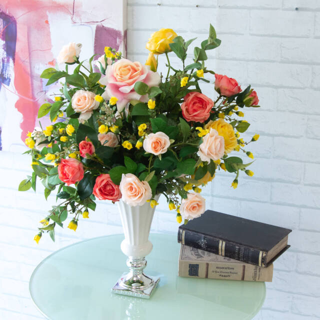 Pas064 造花アレンジメント 陶器鉢 デザインポット 卓上ポット ミニプランター フラワーアレンジメント アーティフィシャルフラワー アートフラワー お祝い花 造花 インテリア テーブルサイズ