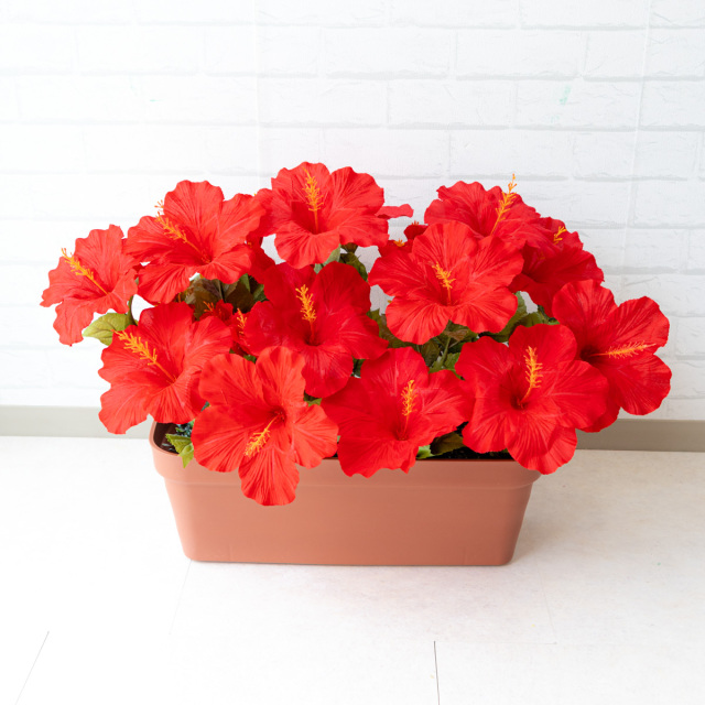 Pf2 Lb 造花プランター ハイビスカス レッド フラワープランター フェイクグリーン フラワーアレンジメント 店舗装飾 通販 造花 プランター ディスプレイ パチンコ店 工事現場 住宅展示場 店舗装飾 夏装飾 ハイビスカス トロピカル装飾 ハワイアン