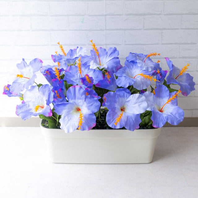 Pf295 造花プランター ハイビスカス パープル フラワープランター フェイクグリーン フラワーアレンジメント 店舗装飾 通販 造花 プランター ディスプレイ パチンコ店 住宅展示場 店舗装飾 夏装飾 ハイビスカス トロピカル装飾 ハワイアン